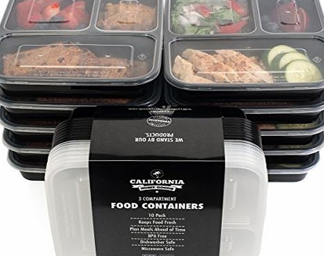 California Home Goods [10-Pack] Premium 3-Compartment Stackable Meal Prep Containers With Lids Microwave, Dishwasher Safe And Reusable Bento Lunch Box With Plate Dividers By California Home Goods